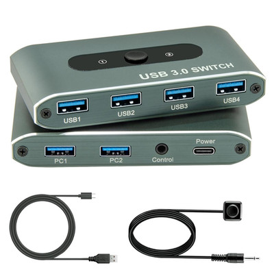 USB 3.0 Switch for 2 Computers, 4 USB Devices, 5Gbps Data Transfer, Driver-Free,