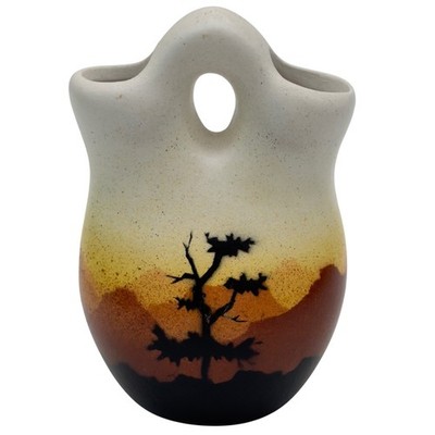 Native American Navajo Cedar Mesa Pottery Sunset Canyon Wedding Vase Signed