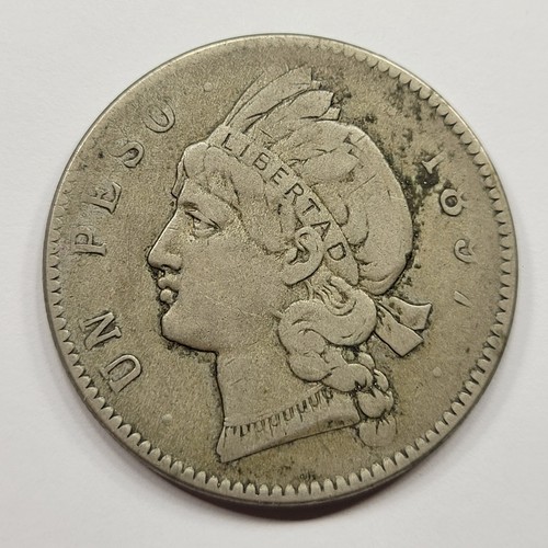 1897 Dominican Republic Silver Peso Large Size World Crown Great Detail *V271