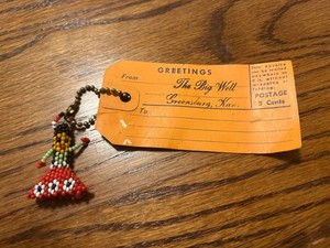 VTG Greensburg KS souvenir Big Well beaded Native American  keychain postcard
