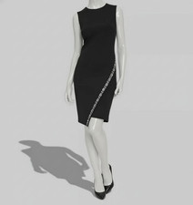 Tommy Hilfiger Women's Black Scuba Gem-Trim Asymmetric Sheath Dress Size 16