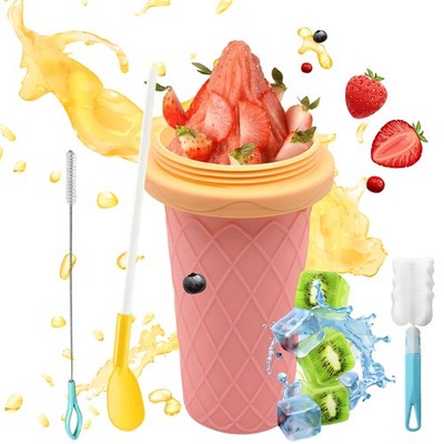 Slushy Cup Maker Wiederverwendbar Silikon Becher Strohhalm mit Löffel Eiskalt