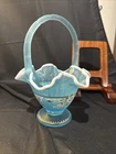 fenton charleston Blue Topaz 2002 Signed Basket 7x10 In