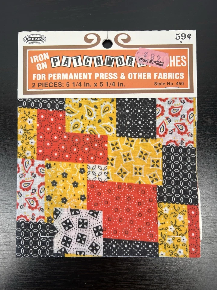 Vintage 70s Iron On Sewing Patch for Repair Patchwork Pattern 2 pc 5.25" x 5.25" - Image 2 of 4