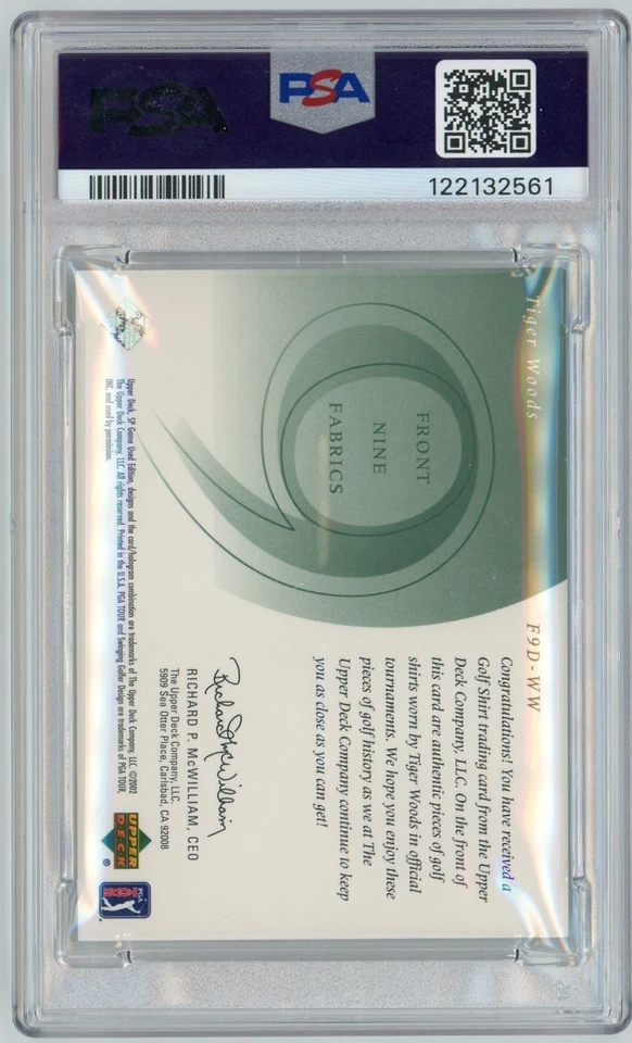 2002 SP Game Used Golf Tiger Woods Front 9 Fabric Double /200 PSA 8 #F9D-WW - Image 2 of 3