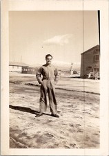 Handsome Hunk US Soldier Man at Military Base Snapshot 1940s Vintage Photo