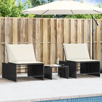 Modulare Sonnenliegen 2Er Set Mit Tisch Aus Schwarzem Polyrattan