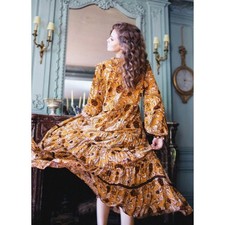 Spell & the Gypsy S Etienne Golden yellow Floral Long Sleeve Maxi Dress