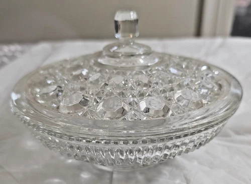 Vintage Federal Glass Windsor Pattern Covered Candy Dish (#11)