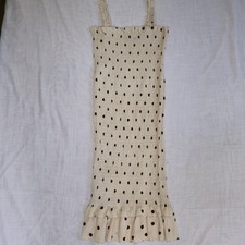 Cider Women’s Smocked Dress Size S Cream Brown Polka Dot Sleeveless Summer