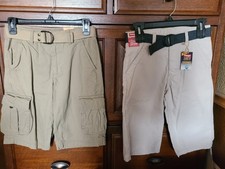 Lot of 2 NWT Boys Cargo Shorts Khaki Tan Size 12 Adjustable Waist