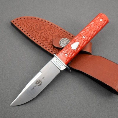 NEW! Great Eastern H10 Hunter, Jigged Orange Micarta w/ Leather