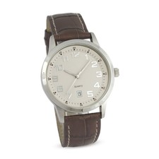 Elegante Herren-Armbanduhr, Lederarmband, braun, Edelstahl, Ø 43 mm