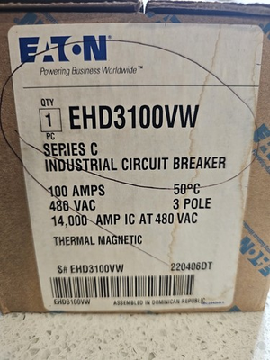 #ad Eaton Cutler Hammer EHD3100VW 3 Pole 100 Amp Circuit Breaker Brand New In Box $239.99