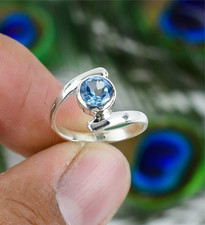 Blue Topaz 925 Sterling Silver Ring: December Birthstone Statement Ring Gifts