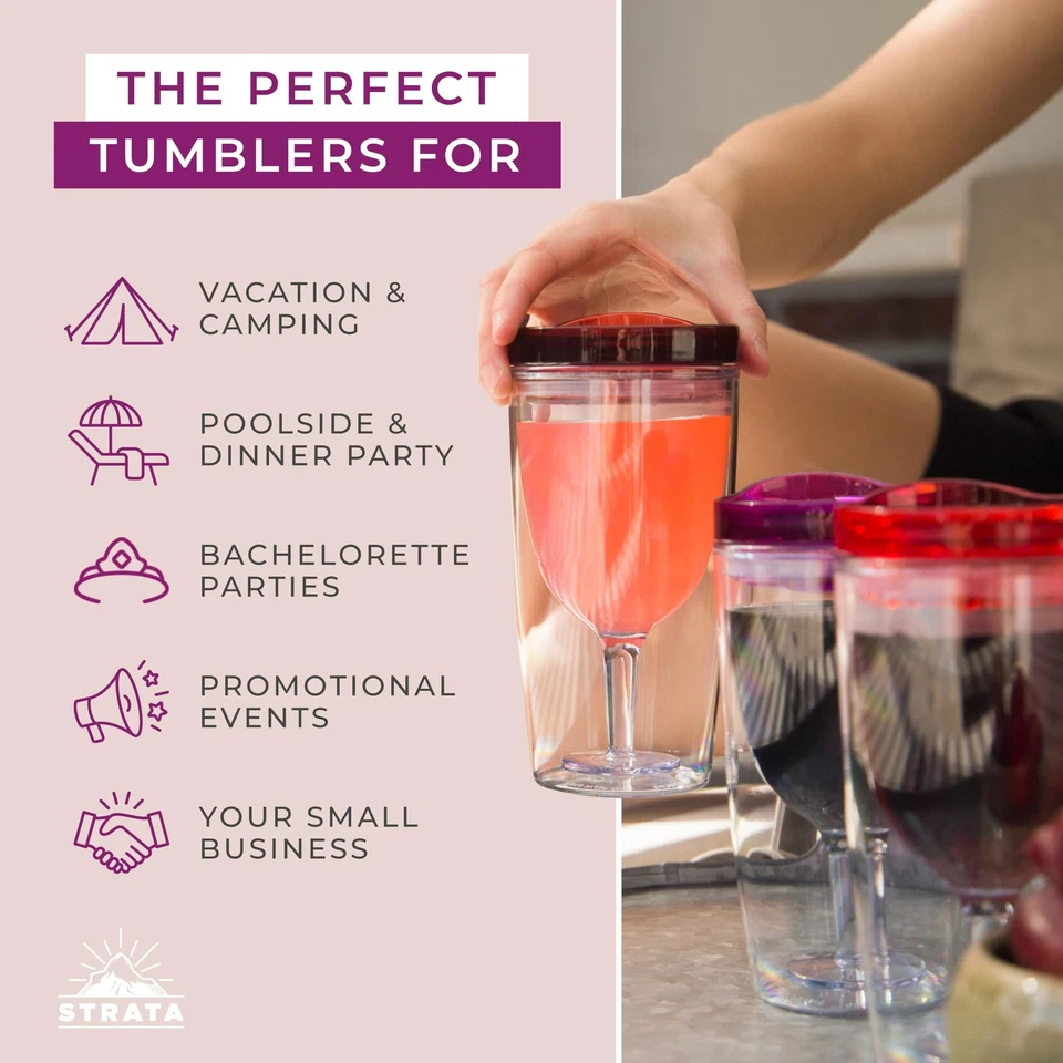 Vaso de vino aislante con tapa (JUEGO DE 10) calcomanías con nombre Bonus - acrílico para exteriores... Foto 4 de 4