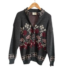 Vintage Made in Italy Gray Red White Floral C...