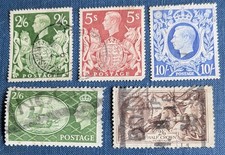 King George VI High Value Stamps Used  £2/6, 5/- & 10/- PLUS George V Seahorse