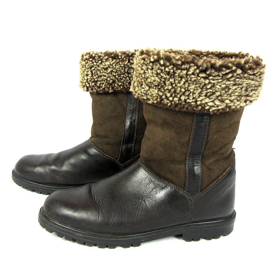Lands' End Womens Snow Winter Boots Dark Brown Leather Faux Fur Size 9.5 VGC - Image 2 of 4