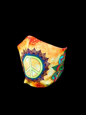 PSYWORK Schwarzlicht Behelfsmaske Neon ''Peace Mandala'', Gr. L bunt mit Motiv