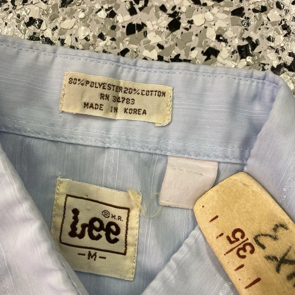 Vintage Lee Shirt Mens Medium Blue Pearl Snap Short Sleeve Made In Korea - Image 2 of 3