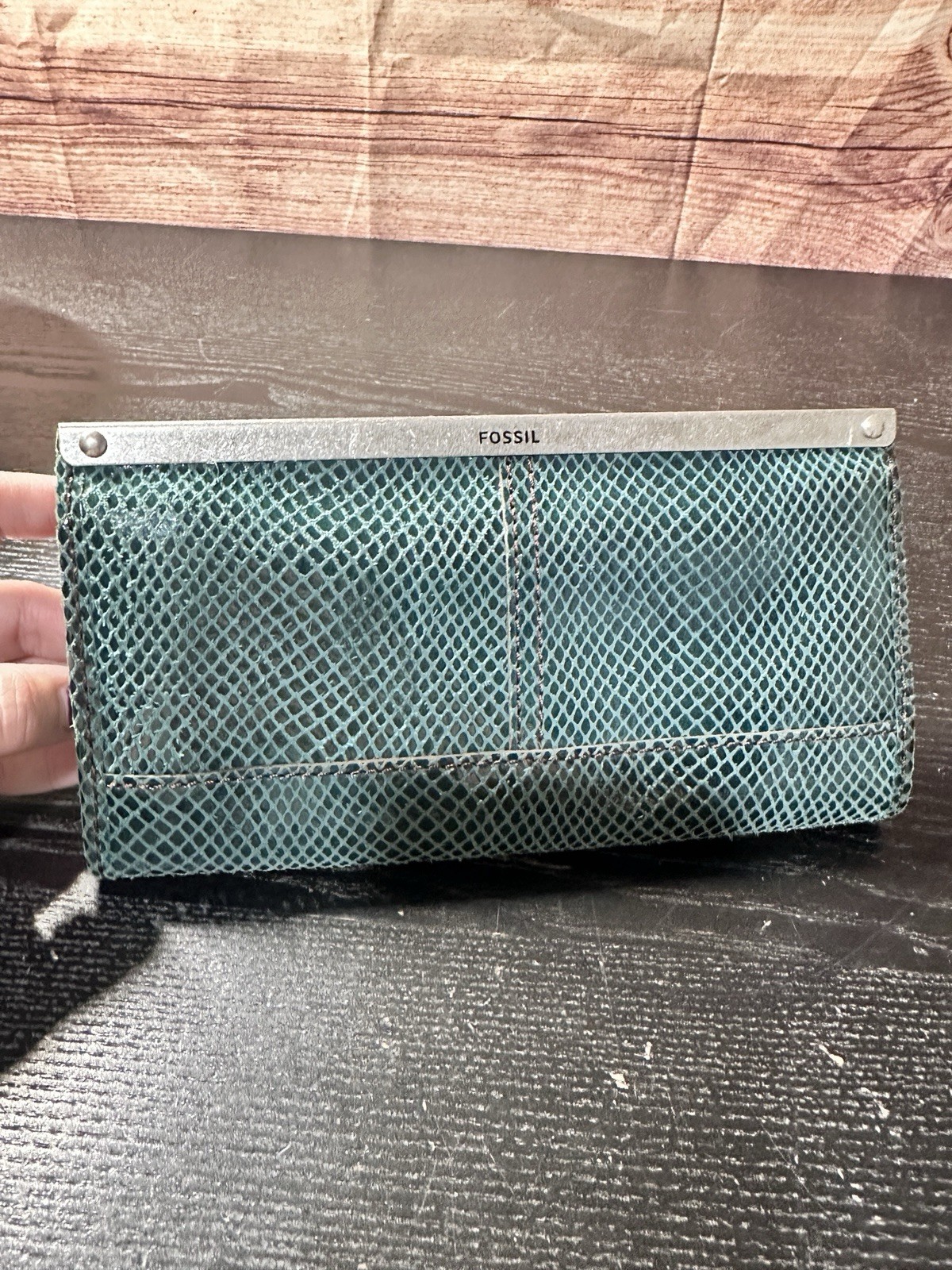 Fossil Forrest Green Python Snake Embossed Clutch… - image 5