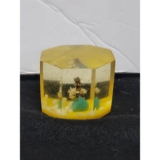 Vintage Facet Lucite Paperweight w/ Flowers Shell Inside