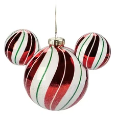 Disney Parks Mickey Mouse Icon Ears Glass Ball Peppermint Ornament Candy NEW