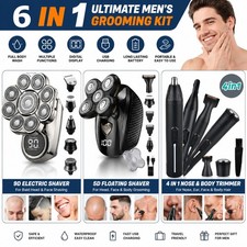 6-in-1 Shaver Cordless Electric Hair Trimmer Bald Head Razor 9D Wet Dry For Men