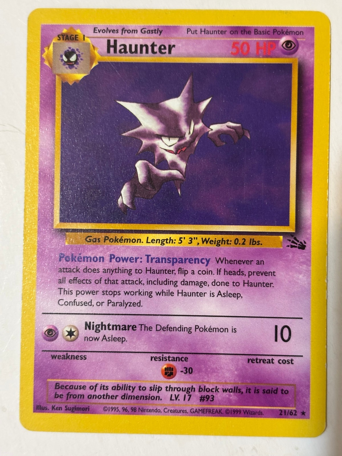 Haunter 21/62 Pokemon Fossil Unlimited Vintage Rare LP