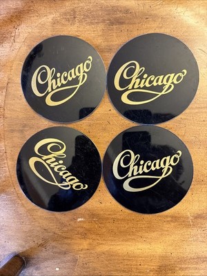 4- VTG Chicago Music Band Drink Coasters Black Gold  4 