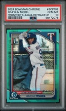 2024 BOWMAN CHROME PROSPECTS AQUA REFRACTOR #BCP192 BRAYLIN MOREL 52/125 PSA 10