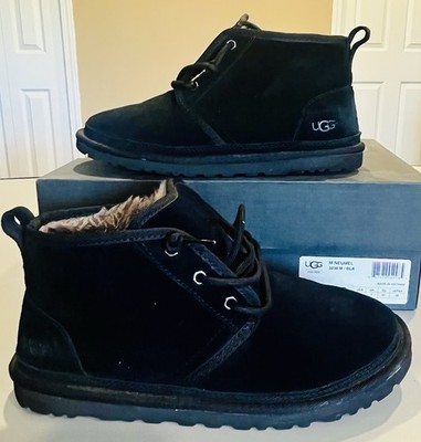 UGG Boots Mens Size 8 Black Suede Neumel Chukka Lined Wool 3236