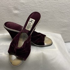 Vintage Merry Mules Velvet Dress Heel Slippers Burgundy Size 7M Women USA