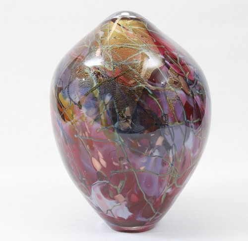 Tim Lazer 1998 extra große 14" große blau lila gold Studio Kunst Glas Vase - Bild 2 von 16