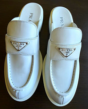 PRADA 1D652M White Leather Logo Mules Shoes EU 40 Worn Once Box Authentic
