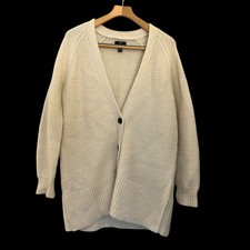 Gap Cream Oversized Chunky Knit V-Neck Button Up Cardigan Wool Blend Size L