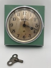 Vintage 1930s E Ingraham Green & Chrome Wall Clock Art Deco 8 Day Key Wind