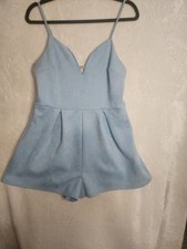 CHARLOTTE RUSSE L Light Blue Velvety Sleeveless Strappy V-Neck Romper Women