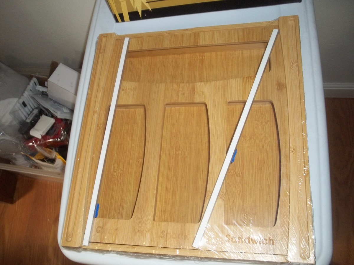 Srebay Expandable Bamboo Kitchen organizer for bags foil, plastic wrap NEW