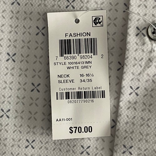 Alfani Men's 16-16.5 34/35 Dress Shirt Regular Fit White Grey Geo Print NEW - Picture 10 of 11
