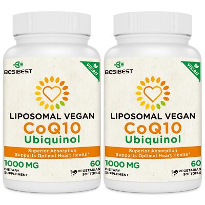 Besibest 1000mg Liposomal CoQ10 Ubiquinol 120 Vegan Softgels High Absorption ...