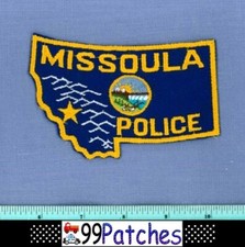 MISSOULA (Old Vintage) MONTANA Police Patch STATE SHAPE THE ROCKY MOUNTAINS 6C