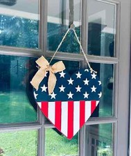 American Flag, Heart, Door Hanger, 4th of July Door Hanger, Door Sign, Merica