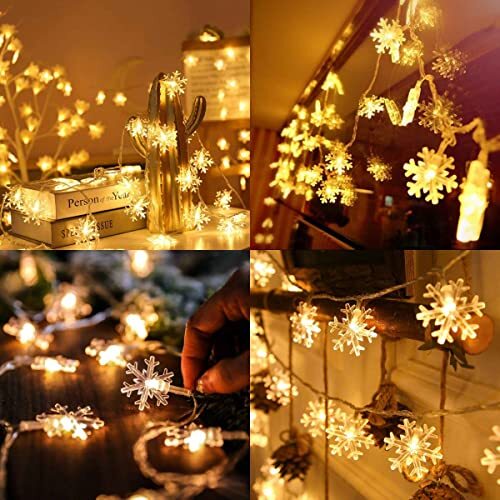 Christmas Snowflake String Lights, 20 FT 40 LED Battery Operated Warm White - Picture 8 of 8