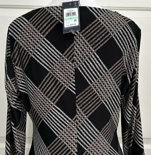 NWT Tommy Hilfiger size 8 black brown stripe 3/4 Bell Sleeve slinky sheath Dress - Picture 6 of 9