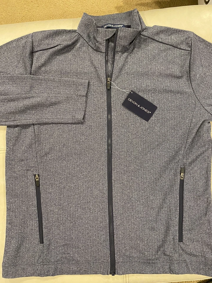 Devon & Jones Men’s Full Zip Jacket Blue Herringbone Design SZ L 100% Poly NWT - Image 3 of 4