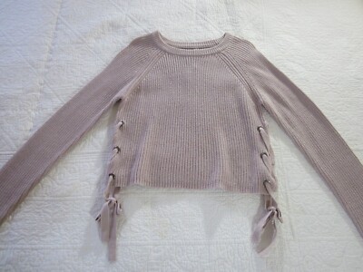 Moon & Madison Womens Sweater Size L Pink Ribbed Cropped Tie Sides