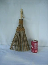 Vtg Wood Handled stick Whisk Broom with rope Bands handcrafted primitive rustic 