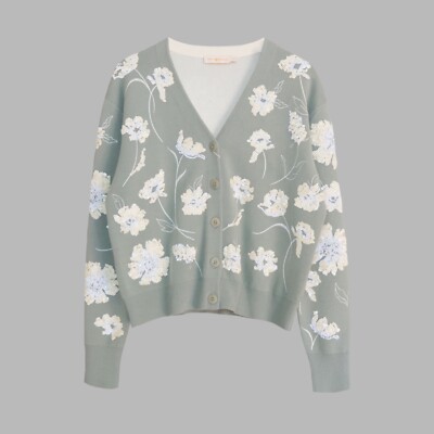 Tory Burch Double Faced Cardigan mit Blumenverzierung | XS | Brandneu